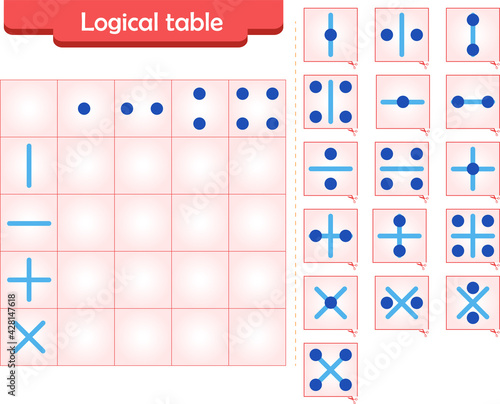  Logic puzzle game for children. Fill in empty cells. Reusable game