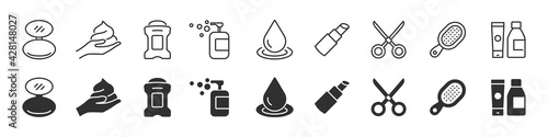 Skin care and makeup icons collection in two different styles