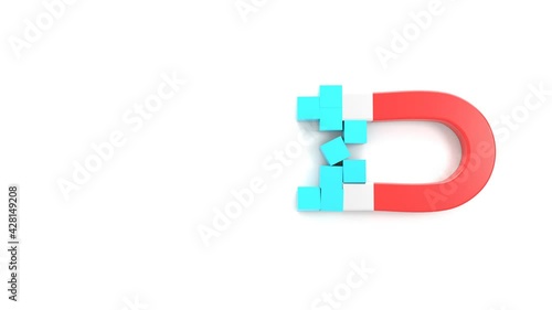 Un aimant en forme defer à cheval attire les éléments. Concept de sélection. Rendu 3D

