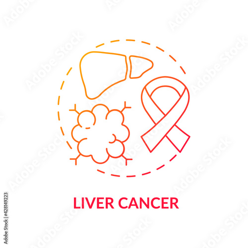 Liver cancer concept icon. Liver failure outcome idea thin line illustration. Fluid buildup. Blood clotting issues. Chronic hepatitis infections. Vector isolated outline RGB color drawing