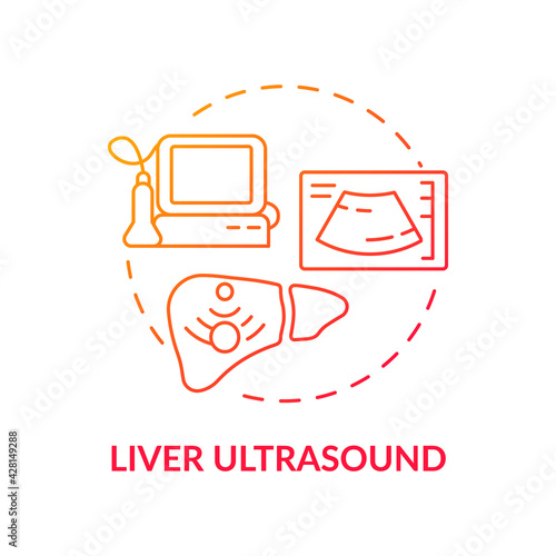 Liver ultrasound concept icon. Examination in abdominal field idea thin line illustration. Turning sound waves into images. Detecting hepatitis, cirrhosis. Vector isolated outline RGB color drawing