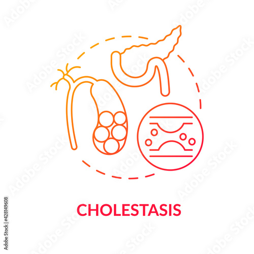 Cholestasis concept icon. Liver disease type idea thin line illustration. Genetic defects. Mechanical blockage in duct system. Cholestatic jaundice. Vector isolated outline RGB color drawing