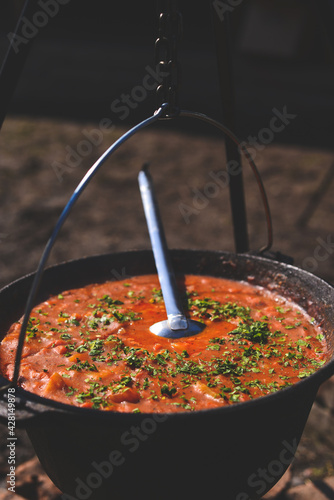 kettle on fire with Hungarian goulash
