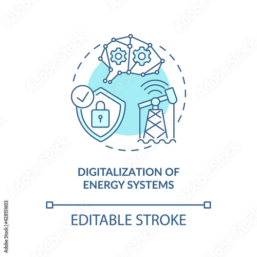 Energy systems digitalization concept icon. Industry trend idea thin line illustration. Stability and reliability maintenance. Vector isolated outline RGB color drawing. Editable stroke