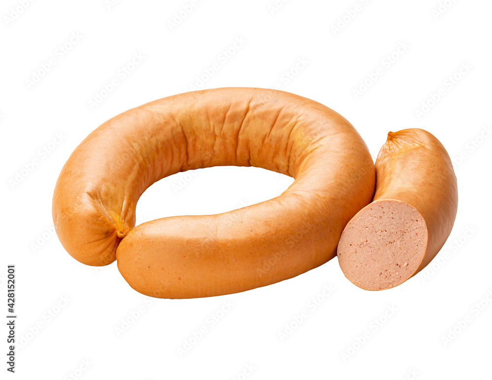 Sausages set against white background, isolated