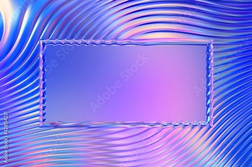 Abstract framed background. Colorful vibrant wavy design wallpaper. Creative graphic 2d illustration with centered frame. Trendy fluid cover with dynamic shapes flow.