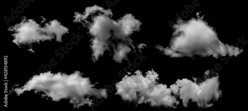 White clouds isolated on black background, clounds set on black