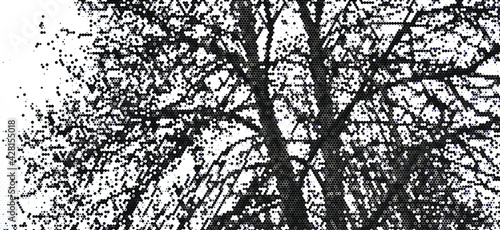 Perforated panel. Image of a tree made with dots. Abstract halftone background. Dotted pattern. Vector illustration.