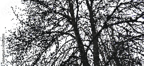 Perforated panel. Image of a tree made with dots. Abstract halftone background. Dotted pattern. Vector illustration.