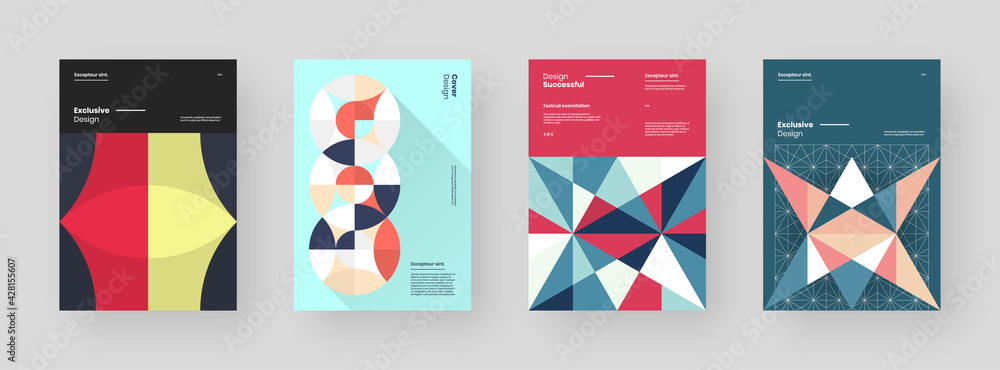Abstract set Placards, Posters, Flyers, Banner Designs. Colorful geometric illustration on vertical A4 format. Flat shapes ornament. Decorative backdrop. Eps10 Abstract set Placards, Posters, Flyers, Banner Designs. Colorful geometric illustration on vertical A4 format. Flat shapes ornament. Decorative backdrop. Eps10