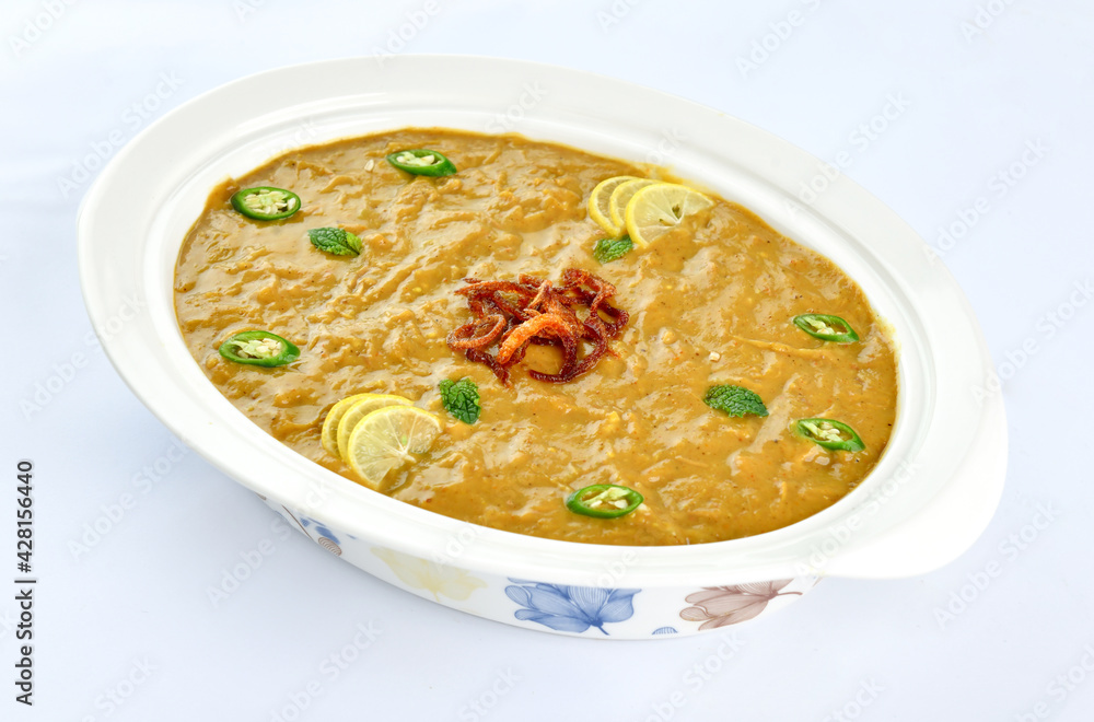 Haleem, Delicious Pakistani and Indian Famous Food, Made with meat, lentils, wheat and oat.