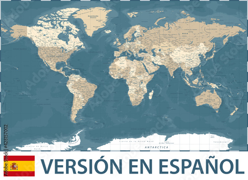 World Map Color Political - Spanish Language Version - Vector Detailed Illustration