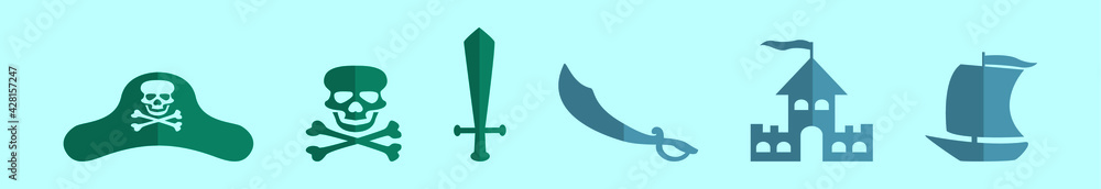 set of pirate cartoon icon design template with various models. vector illustration isolated on blue background set of pirate cartoon icon design template with various models. vector illustration isolated on blue background