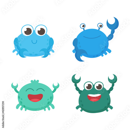 Isolated funny vector sea crabs. Set of freshwater aquarium cartoon crabs for print, children development. Arthropod, graphic, decorative, colored, animals. Vector illustration