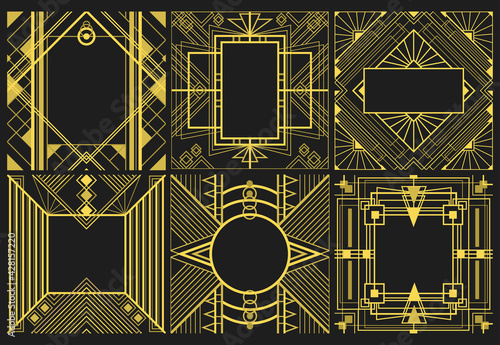 Art deco pattern frames vector set