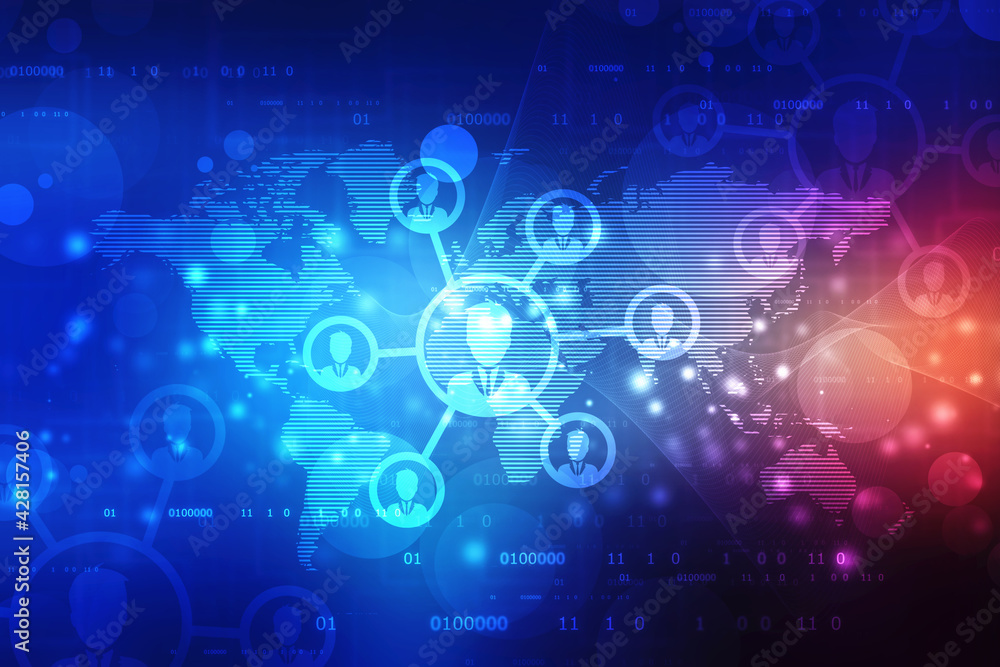 Concept of business network interface on World map Technology background, global business Network, internet communication Concept of business network interface on World map Technology background, global business Network, internet communication