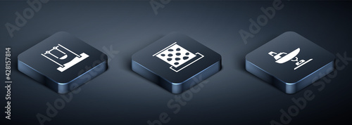 Set Isometric Swing, boat and Climbing wall icon. Vector