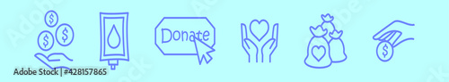 set of donate cartoon icon design template with various models. vector illustration isolated on blue background