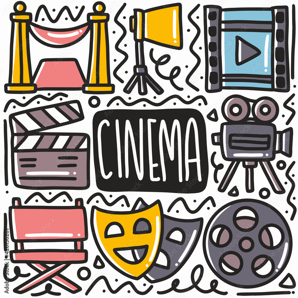 hand drawn cinema equipment doodle set hand drawn cinema equipment doodle set