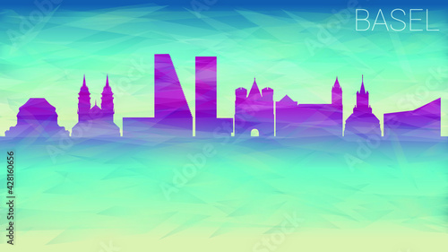 Basel Switzerland City Skyline Vector Silhouette. Broken Glass Abstract Geometric Dynamic Textured. Banner Background. Colorful Shape Composition.