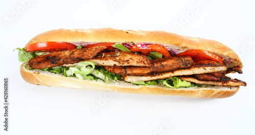 Baguette sandwich with chicken and fresh vegetables