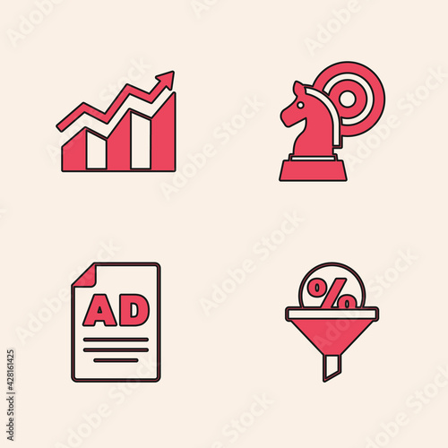 Set Lead management, Financial growth increase, Chess and Advertising icon. Vector
