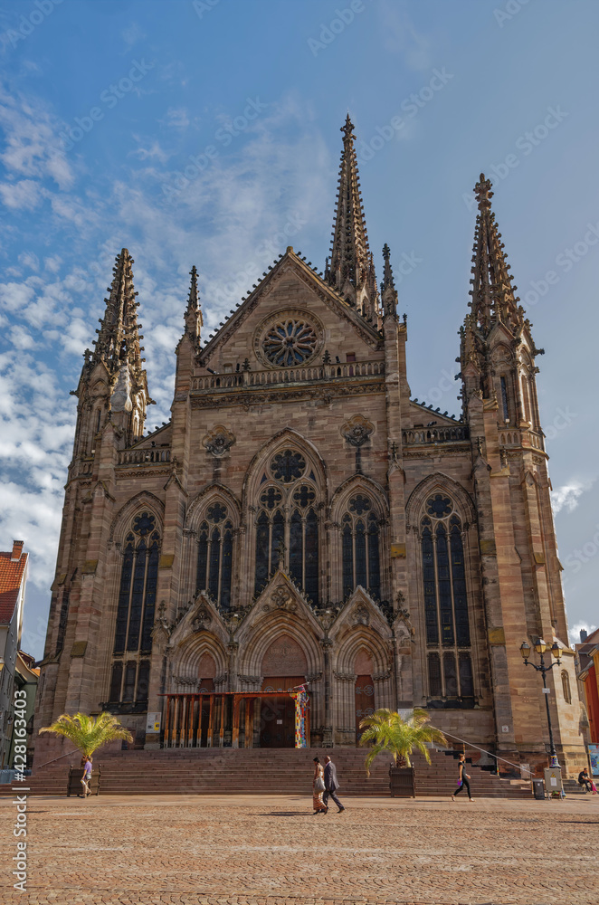 Front View Of Temple St Étienne (Stephanskirche), Mulhouse, Alsace, France