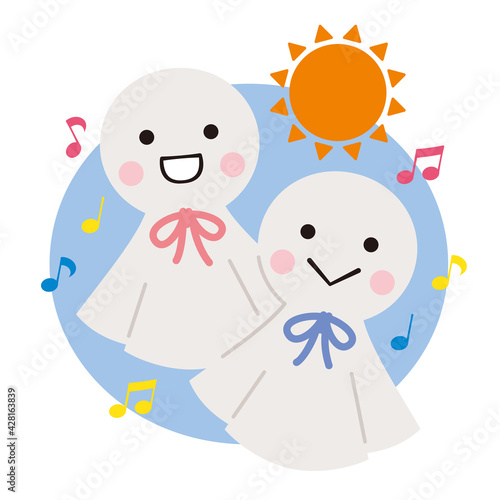 てるてるぼうずと太陽の梅雨の季節のイラスト