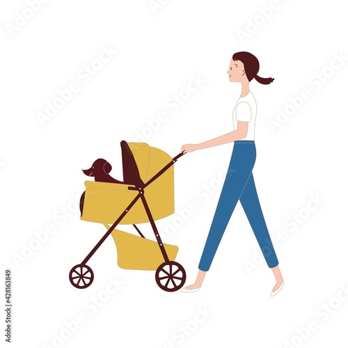 ペットカートを押す女性
