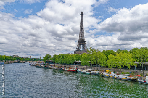 River Seine And Eiffel Tower  Paris  Ile De France  France