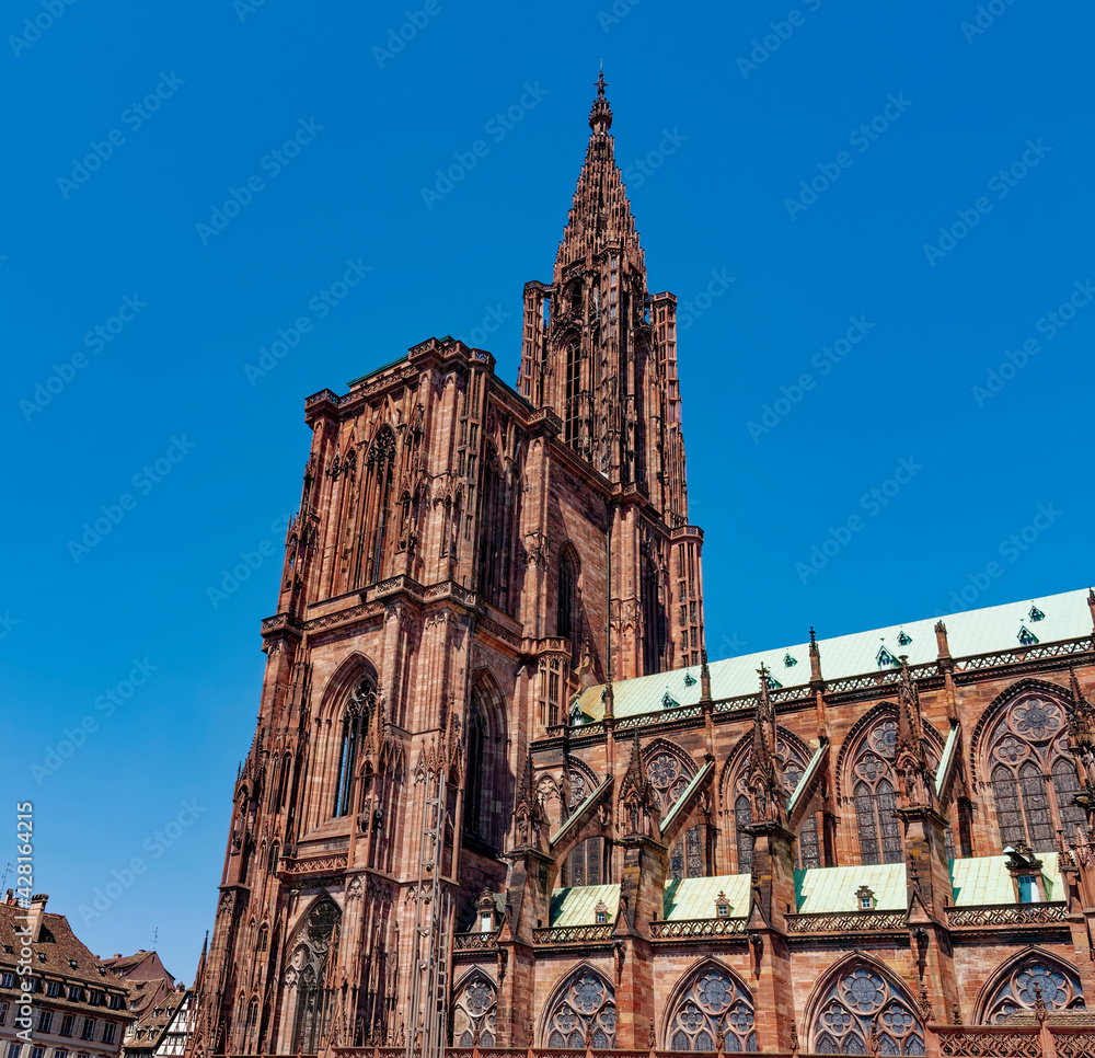 View Of Strasbourg Cathedral From The Courtyard Of The Rohan Palace, Strasbourg, Alsace, France