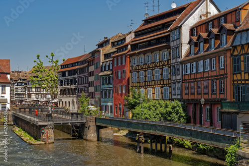 Colorful Half Timbered Along The Ill In The District Petite France Strasbourg, Alsace, France