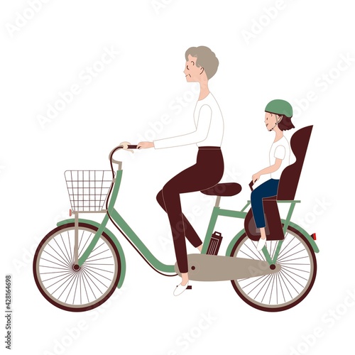 電動アシスト自転車 二人乗り 高齢女性と孫 
