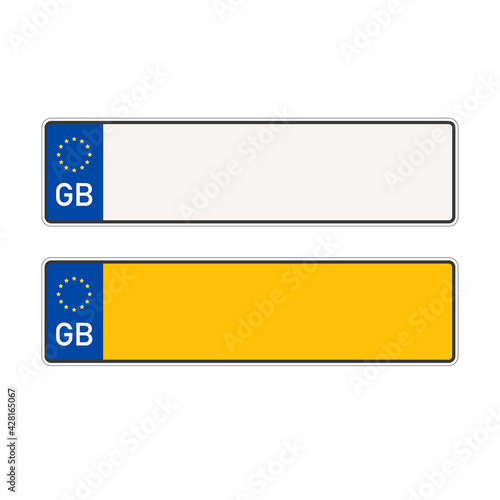 British empty car plate isolated on white background. Vehicle registration number. Vector stock