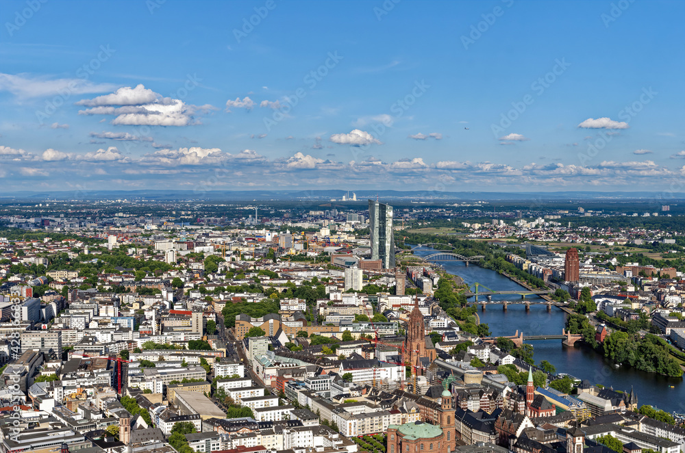 Fototapeta premium Germany, Hessen, Frankfurt Am Main, Panorama View On Skyline Frankfurt