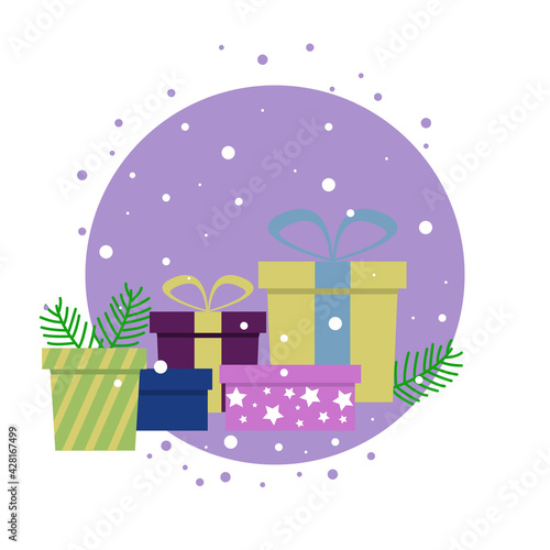 Merry Christmas celebration with gift boxes design isolated on a white background
