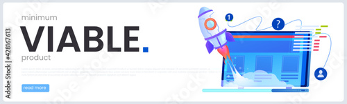 A MVP concept banner. Minimum viable product. Vector cartoon illustration.