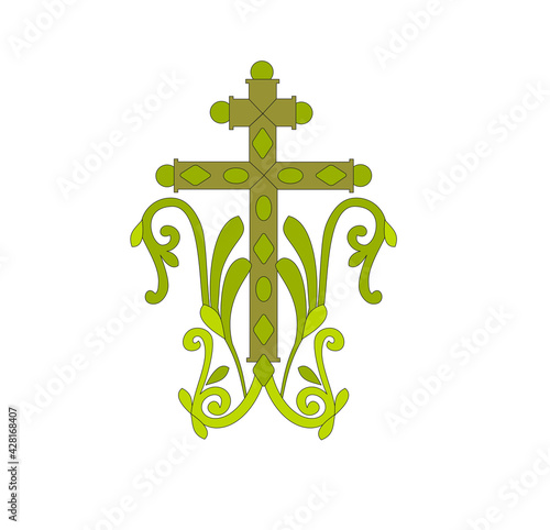 GOLD EMBROIDERY FOR LITURGICAL CLOTHES AND SACRED CEREMONIES. SACRED CATHOLIC SYMBOLS IN ANCIENT STYLE WITH GOLDEN DECORATIONS