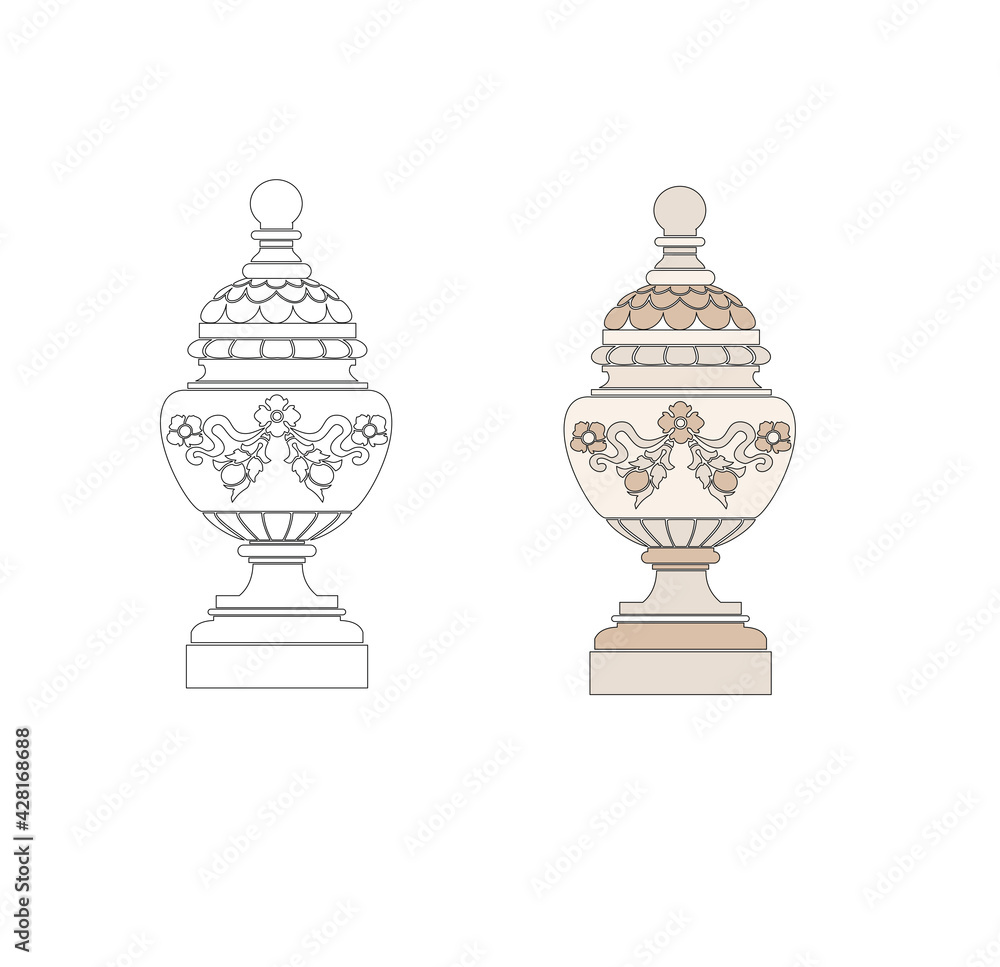ANCIENT ROMAN VASE DECORATED IN CLASSIC STYLE GOLD COLOR WITH GOTHIC DECORATIONS ANCIENT ROMAN VASE DECORATED IN CLASSIC STYLE GOLD COLOR WITH GOTHIC DECORATIONS