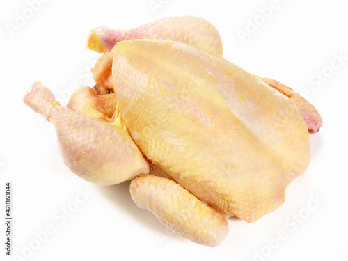 Whole Corn fed Poularde - Chicken Isolated on white Background