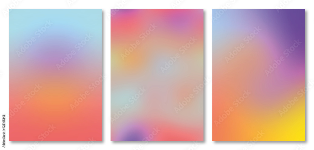 Set Abstract Blur Colourful Background, copy space, design template for brochures, book covers,  business card, banner, sales, ads. Every background is isolated, retro of 90s style.