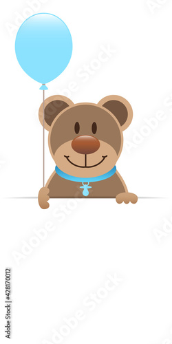 Brauner Teddy Banner Mit Blauem Luftballon