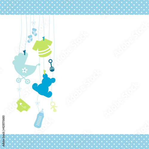 Links Hängende Babysymbole Junge Blau Grün Kanten Punkte