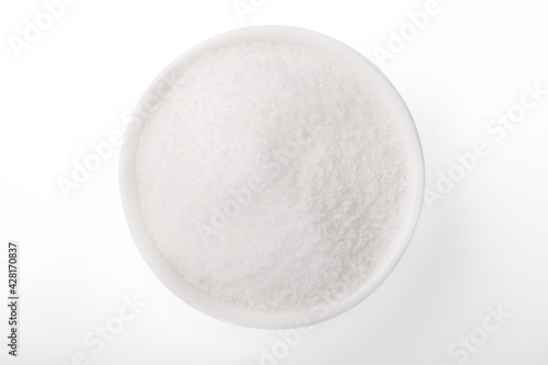 sugar, granulated sugar in white bowl, on white background. white sugar