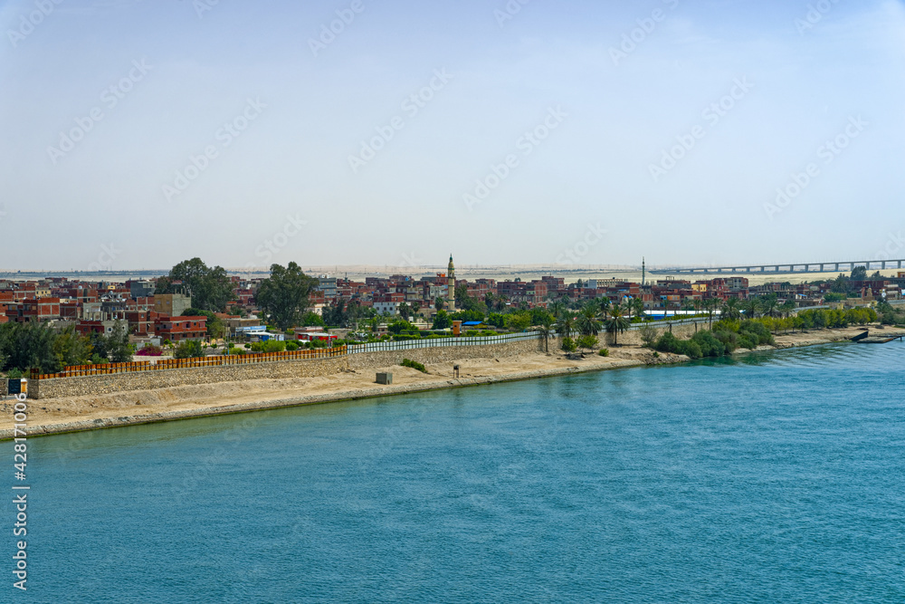 Obraz premium City El Qantara, Suez Canal, Suez Canal Bridge, Egypt