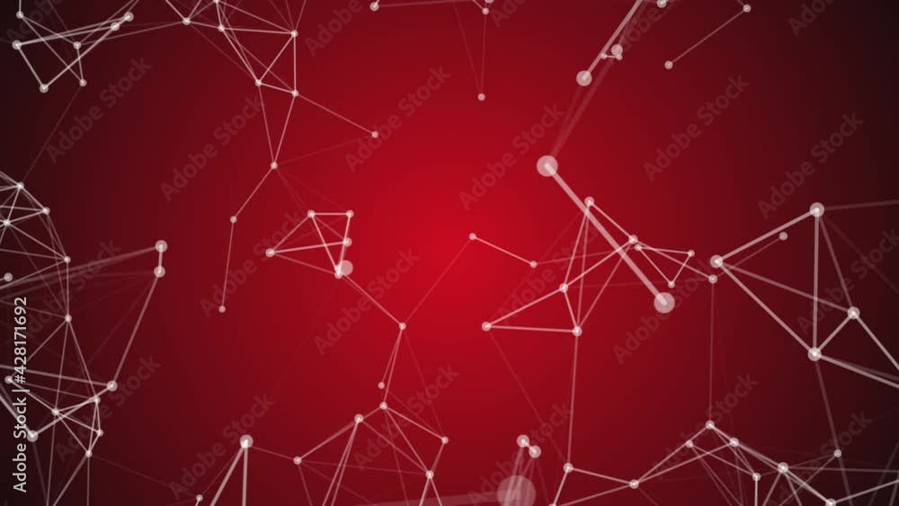 4K digital connection abstract animation dots and lines on red background. 5G network connection structure technology background. 4K digital connection abstract animation dots and lines on red background. 5G network connection structure technology background.