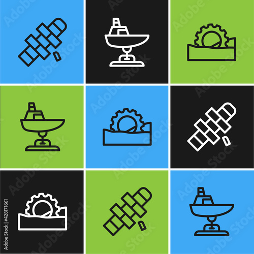 Set line Hopscotch, Ferris wheel and Swing boat icon. Vector