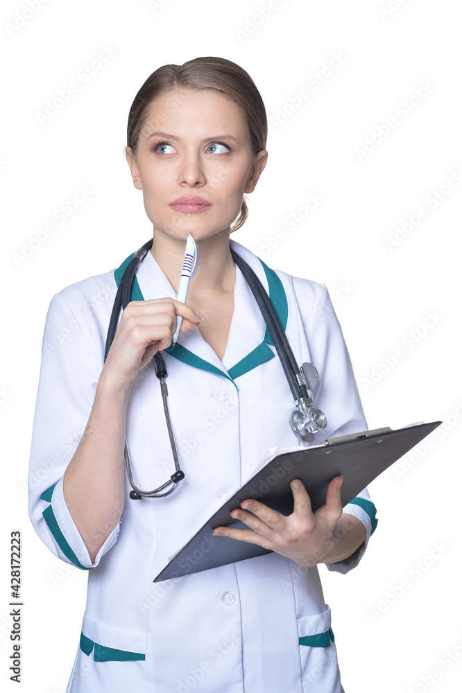 Portrait of female thinking doctor Portrait of female thinking doctor