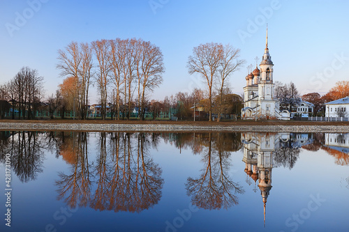 church river panorama vologda, landscape orthodoxy tourism russia