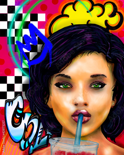 woman sips a drink through straw on graffiti background
drawn from artists imagination